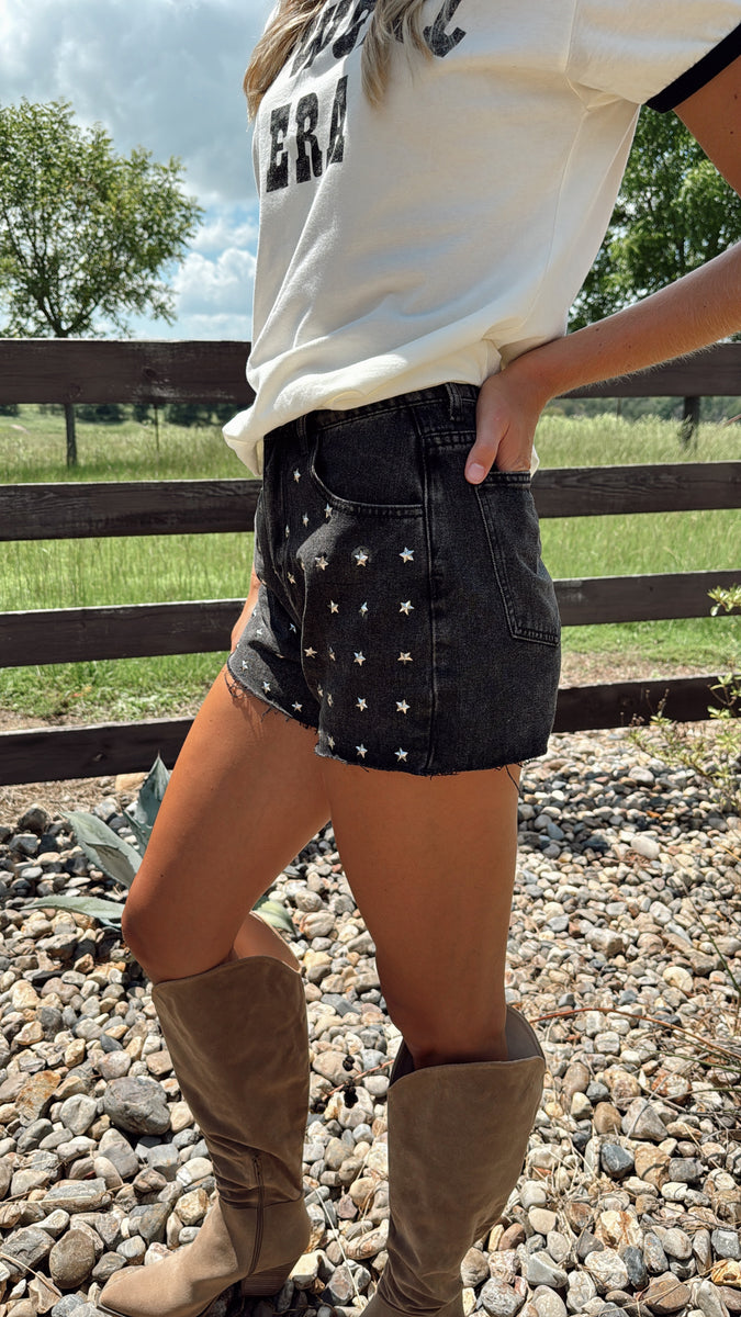 The Star Studded Black Shorts – Glitz & Spurs Boutique